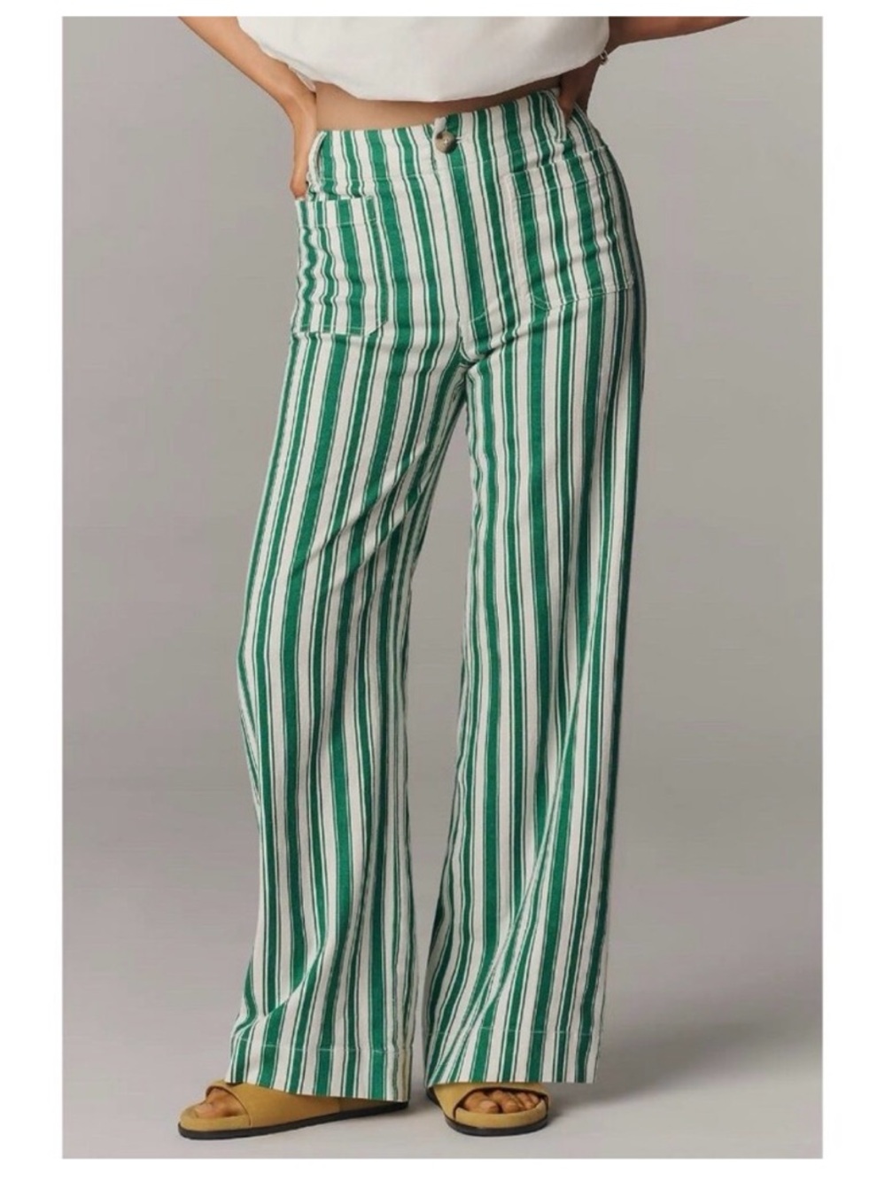 Maeve Colette Green and White Striped High-Waist Pants -NWT - Picture 2 of 9